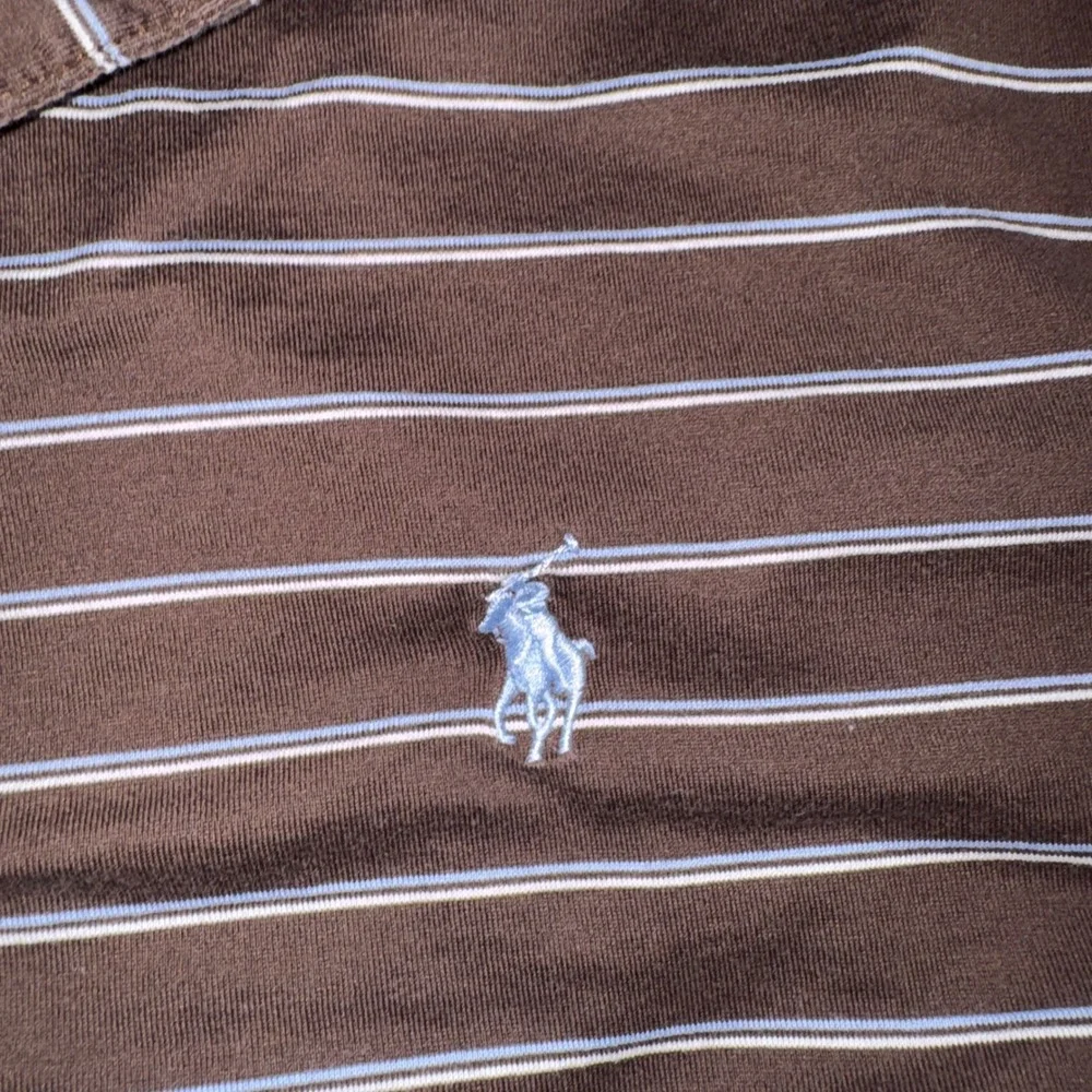 Polo Ralph Lauren Mens Large Brown Striped Pima Cotton Short Sleeve Polo Shirt